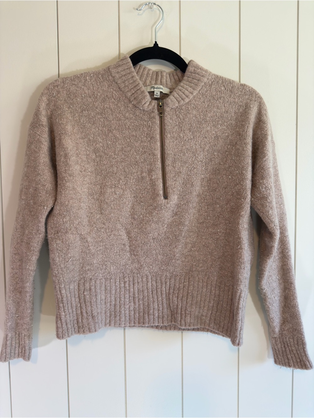 Madewell Cowl‑Neck Half‑Zip Sweater in Blush - Size XS